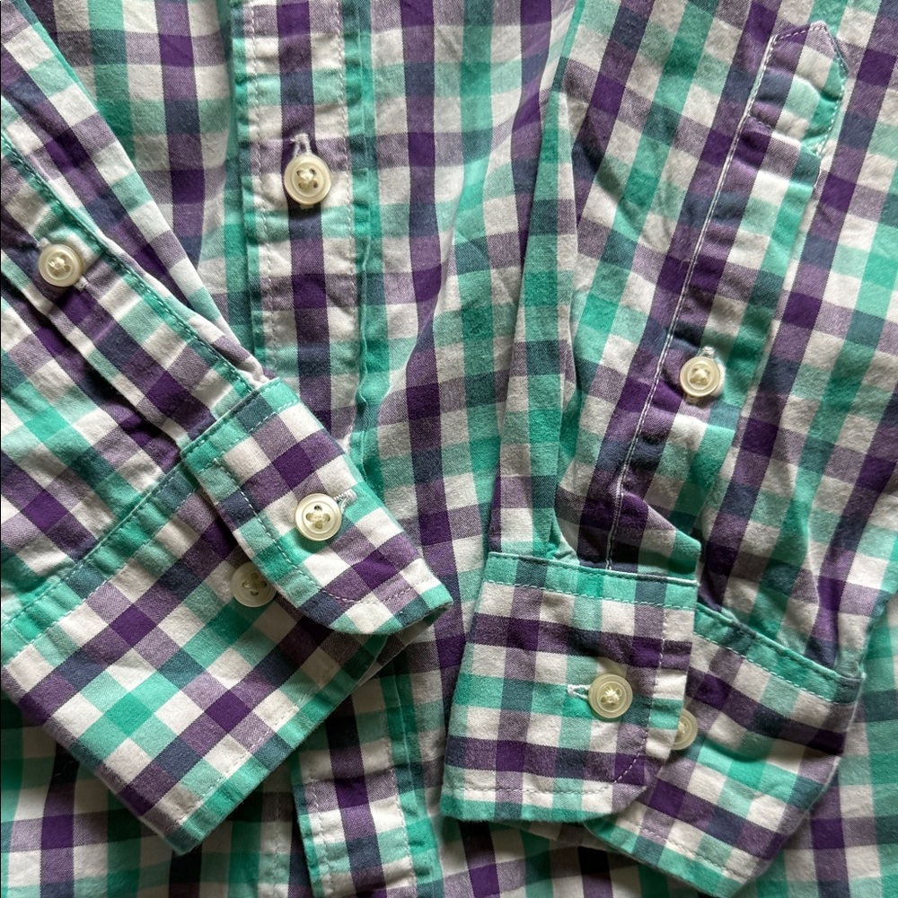 J Crew Crewcuts  Green and Purple Plaid Shirt 12 - Picture 4 of 5